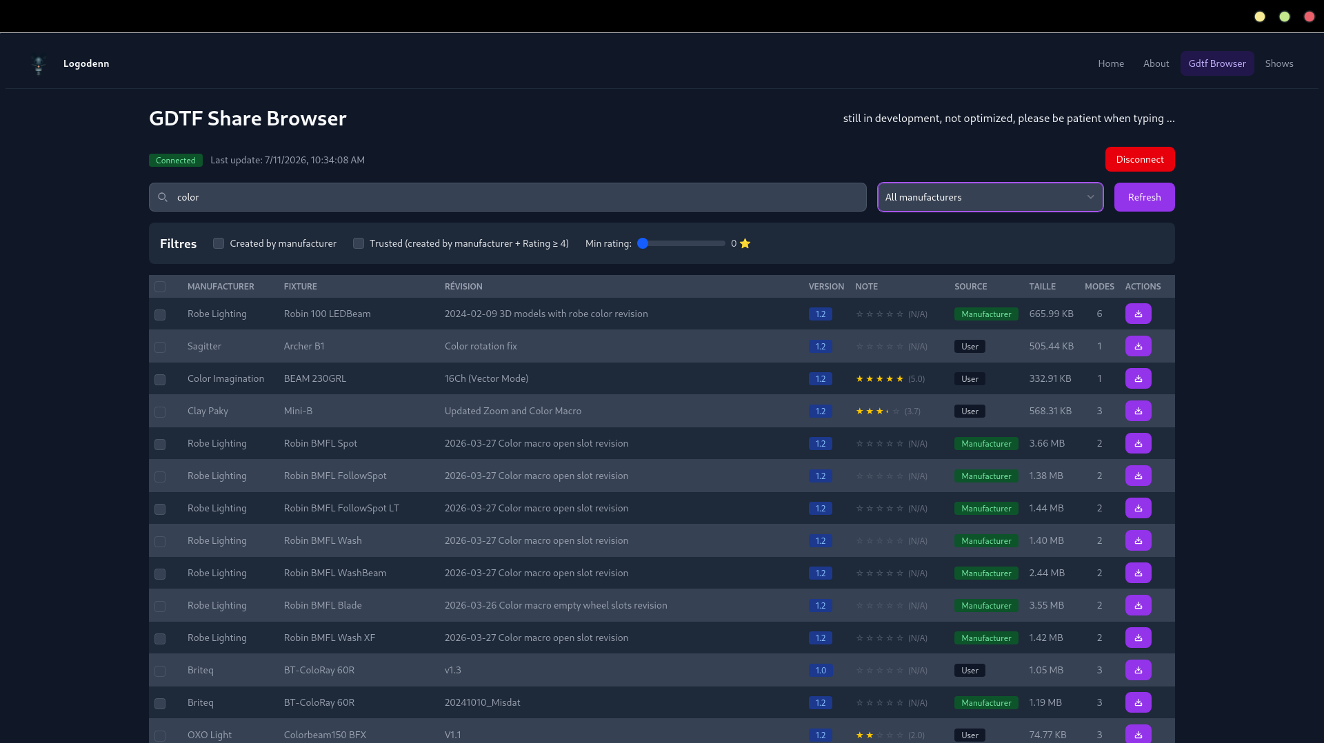 GDTF Share browser with searchable fixture library
