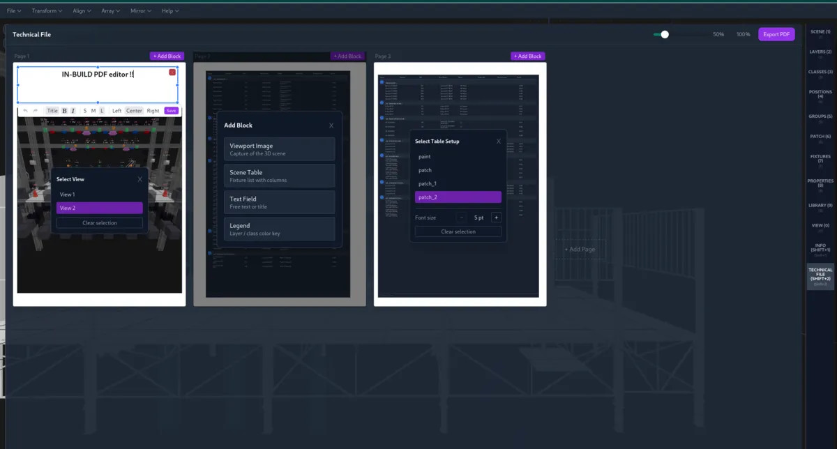 In-app PDF editor assembling a technical file