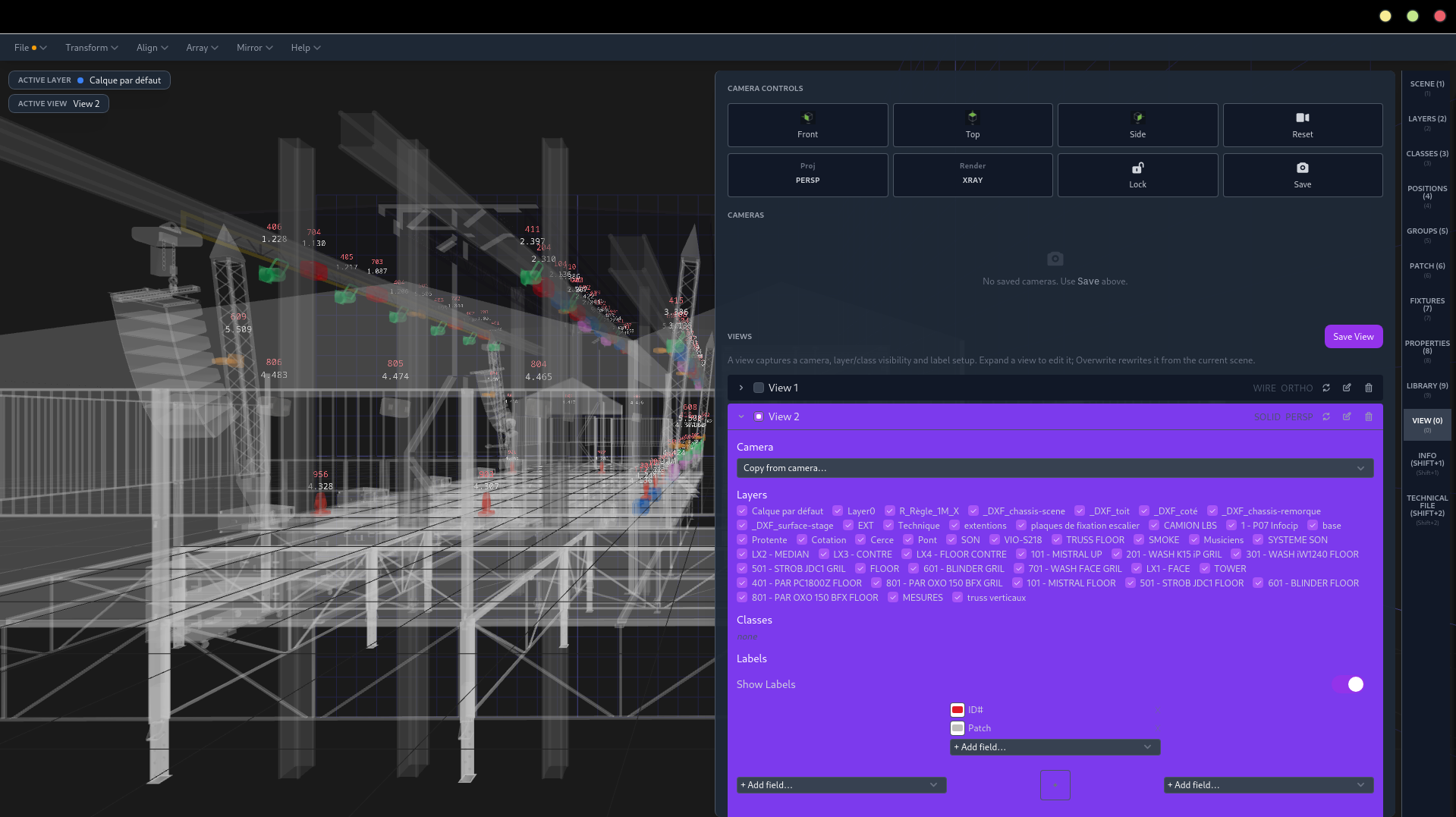 Saved camera views with layer and label visibility controls