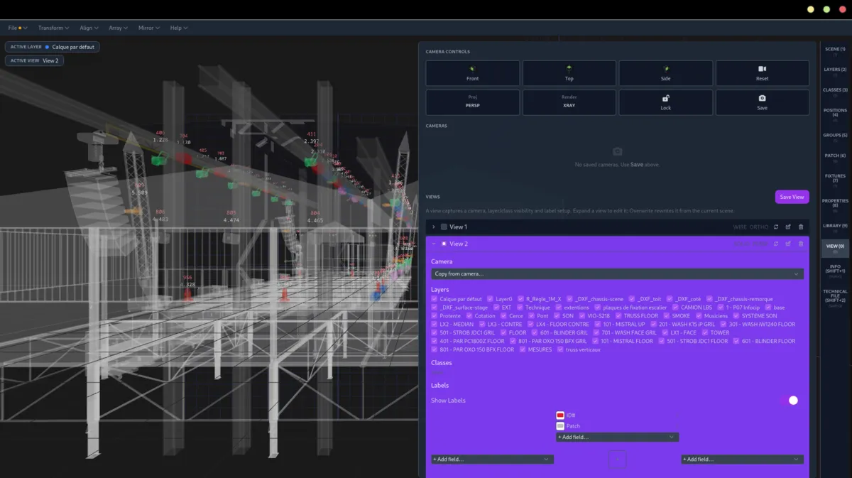 Saved camera views with layer and label visibility controls