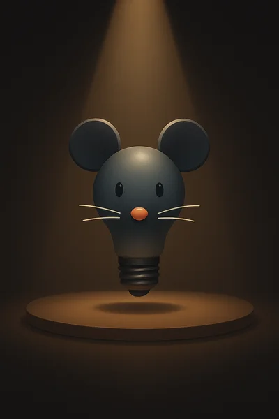 Logodic, the LOGODENN mascot, standing in a spotlight
